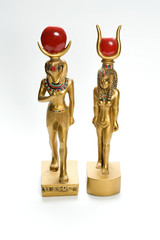 statuettes of the god Horus and goddess Hathor