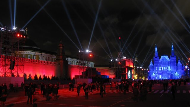People walk on Red Square near Kremlin