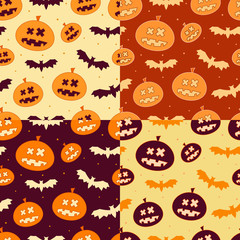 Set of Scary Halloween Pumpkin Pattern