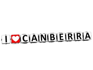 3D I Love Canberra Button Click Here Block Text