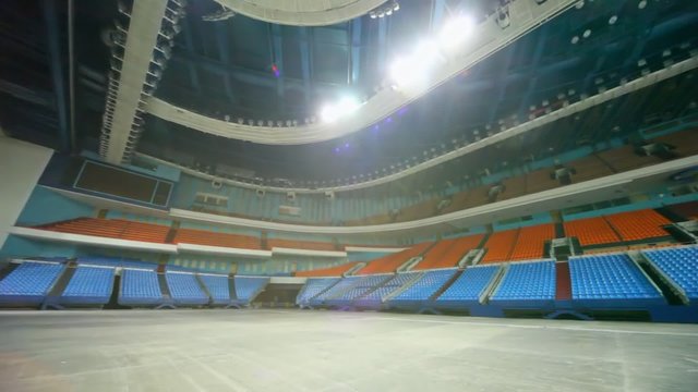 Circular panorama of huge empty hall of Sports Complex