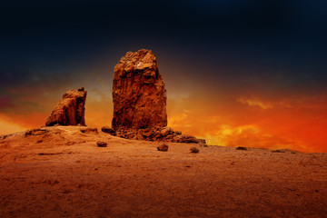 Gran canaria roque nublo dramatic sunset sky - obrazy, fototapety, plakaty