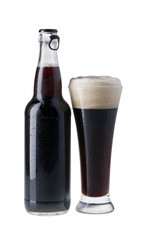 Bottle  and glass of dark beer