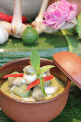 Green curry with chicken and eggplant, (Kaeng Khiao Wan Kai)