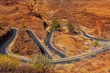 curves winding road high view in red mountains