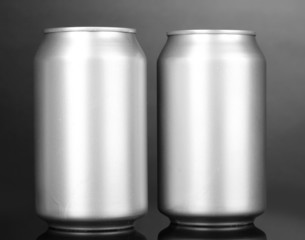 aluminum cans on grey background