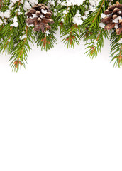Fototapeta premium Christmas framework with snow and cones