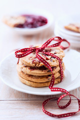 Cranberry cookies tied with a ribbon