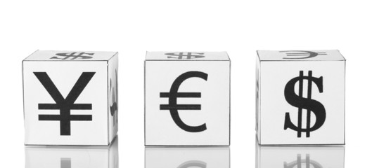 forex. currency in the white dices on white background