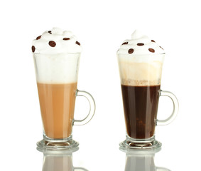 glasses of fresh coffee cocktail isolated on white