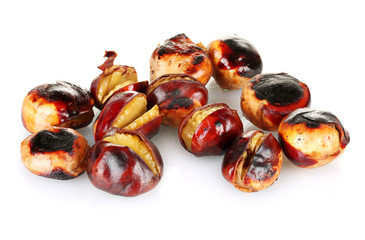 some roasted chestnuts isolated on white