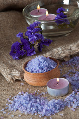 Obraz na płótnie Canvas Spa concept. Lavender salt and purple flowers 