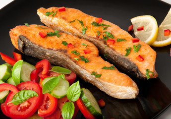 Fish dish - grilled salmon with vegetables 