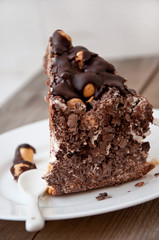 piece of chocolate cake with hazelnuts 