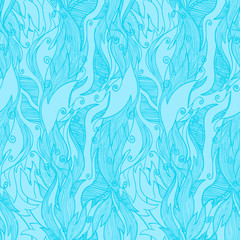 deciduous blue seamless pattern with swirls