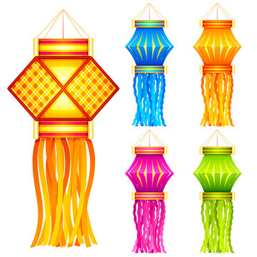 vector illustration of colorful diwali hanging lantern