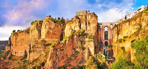 Wall murals Ronda Puente Nuevo Panoramic view of the city of Ronda at sunset, Andalusia, Spain