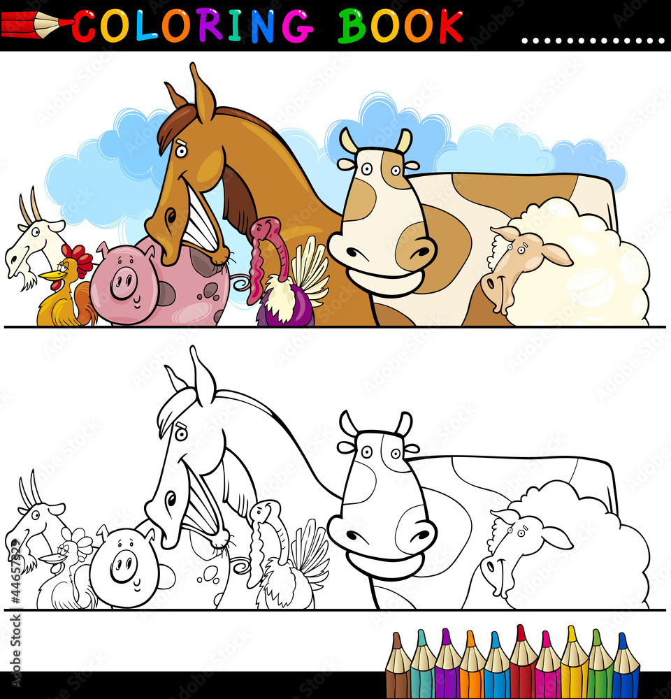 Wall mural farm and livestock animals for coloring