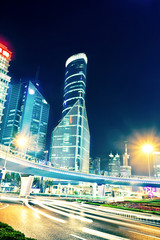 the light trails on the modern building background