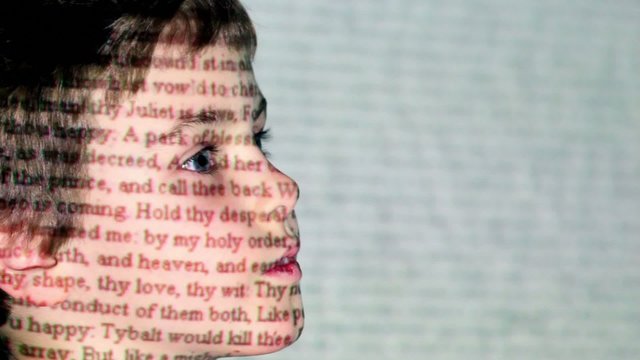 Romeo and Juliet motion text projection on boy face