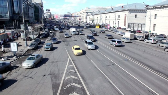 Many cars ride over Crimean Bridge in Moscow