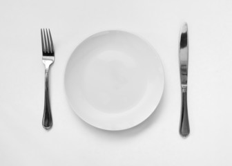 empty plate with knife and fork
