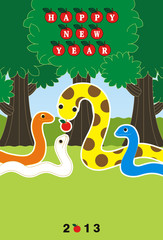 2013年巳年完成年賀状テンプレート（林檎狩りHAPPYNEWYEAR）フルカラー