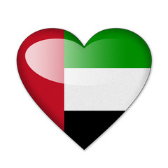 United Arab Emirates flag in heart shape isolated on white backg