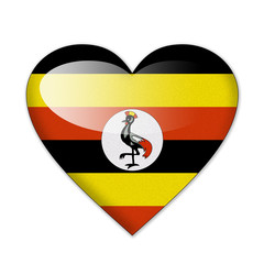 Uganda flag in heart shape isolated on white background
