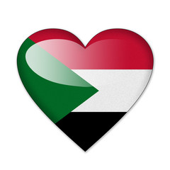 Sudan flag in heart shape isolated on white background