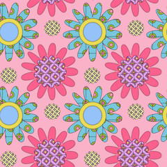 pink seamless pattern with daisies