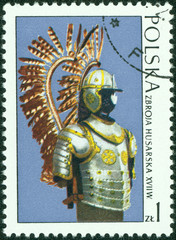 stamp printed in Poland shows the armor of the Polish cavalry