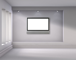 3d empty niche with spotlights and lcd tv for exhibit