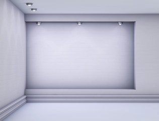 3d empty niche with spotlights for exhibit in the grey interior.