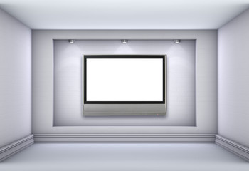 Naklejka na ściany i meble 3d nisza z reflektorów i pustym TV LCD wystawa w gre