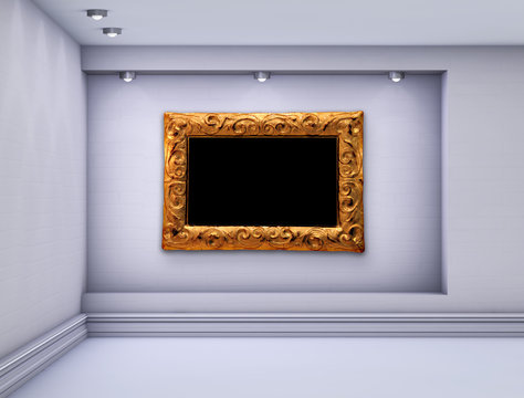 3d niche with spotlights and empty picture frame