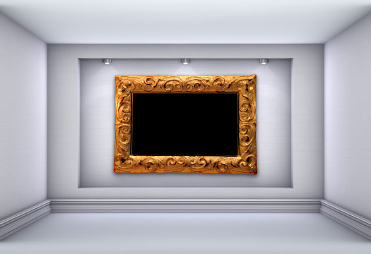 3d niche with spotlights and empty picture frame