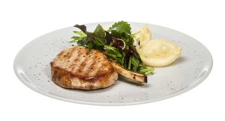 Grilled pork with salad and potato