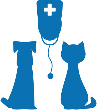 symbol of veterinary medicine with doctor, dog and cat
