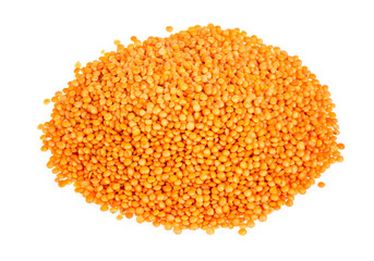 red lentils isolated on white