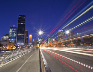 Australia, Brisbane city light trails