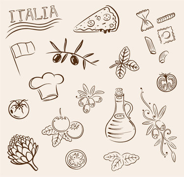 Italien, Essen, kochen, Pizza, Pasta, vector set