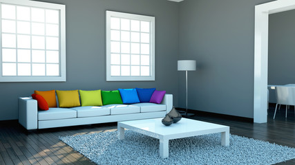 Wohndseign - Sofa mit Regenbogenkissen