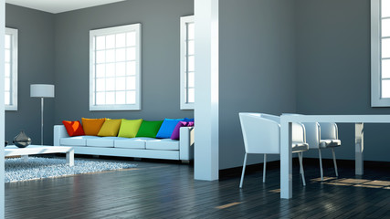 Wohndseign - Sofa mit Regenbogenkissen