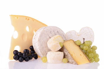 assortment of cheese isolated on white