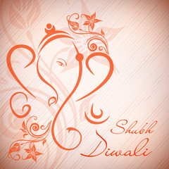 Illustration of Hindu Lord Ganesha with floral decorative artwor