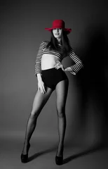 Deurstickers Mode sexy meisje met rode hoed © mariematata