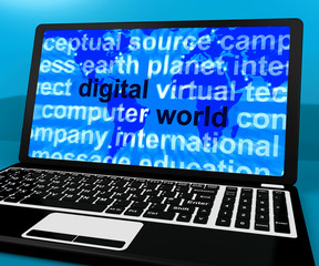 Digital World Words On Computer Showing Global Internet