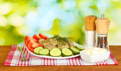 Delicious cooked dumplings with vegetables in the dish