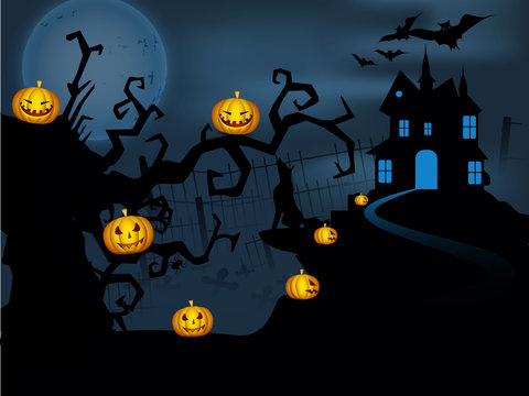 Scary Halloween full moon night background. EPS 10.